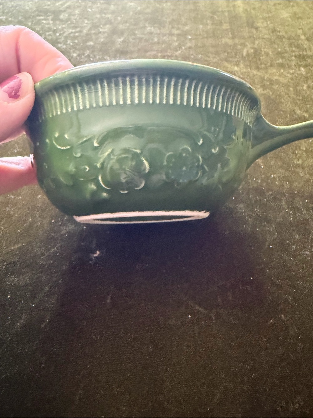 Green Floral Ceramic Soup Bowl with Handle - Home Kitchen Bakeware